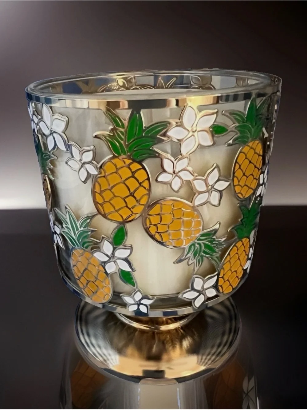 Bath & Body Works PINEAPPLE & PLUMERIA 3-Wick Pedestal Candle Holder NEW
